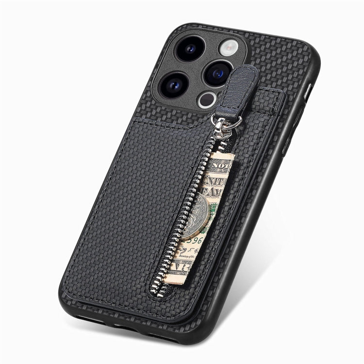 For iPhone 15 Pro Max Carbon Fiber Vertical Flip Zipper Phone Case(Black) - HoMEdemic™ 