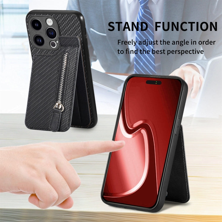 For iPhone 15 Pro Max Carbon Fiber Vertical Flip Zipper Phone Case(Black) - HoMEdemic™ 