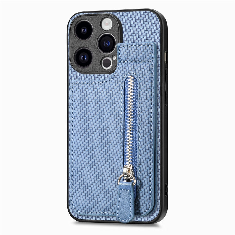 For iPhone 15 Pro Max Carbon Fiber Vertical Flip Zipper Phone Case(Blue) - HoMEdemic™ 