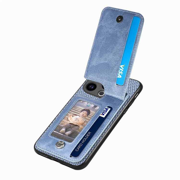 For iPhone 15 Pro Max Carbon Fiber Vertical Flip Zipper Phone Case(Blue) - HoMEdemic™ 