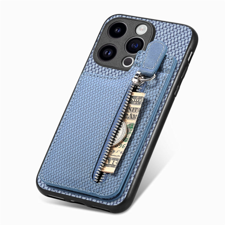 For iPhone 15 Pro Max Carbon Fiber Vertical Flip Zipper Phone Case(Blue) - HoMEdemic™ 