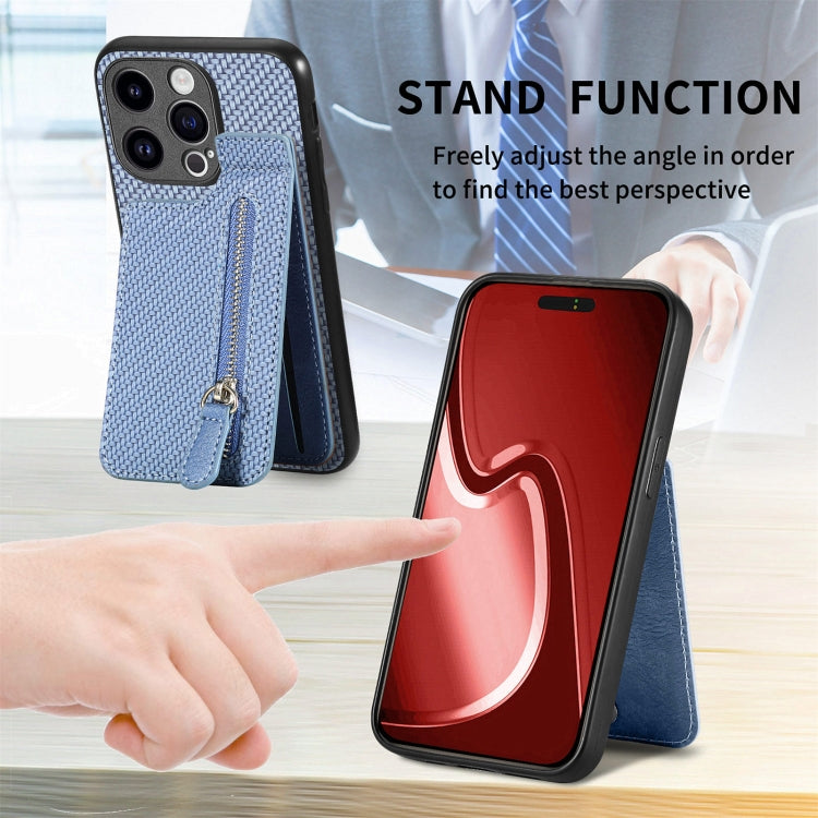 For iPhone 15 Pro Max Carbon Fiber Vertical Flip Zipper Phone Case(Blue) - HoMEdemic™ 