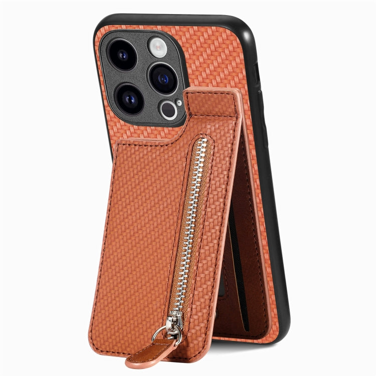 For iPhone 15 Pro Max Carbon Fiber Vertical Flip Zipper Phone Case(Brown) - HoMEdemic™ 