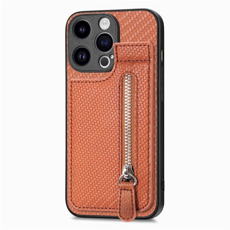 For iPhone 15 Pro Max Carbon Fiber Vertical Flip Zipper Phone Case(Brown) - HoMEdemic™ 