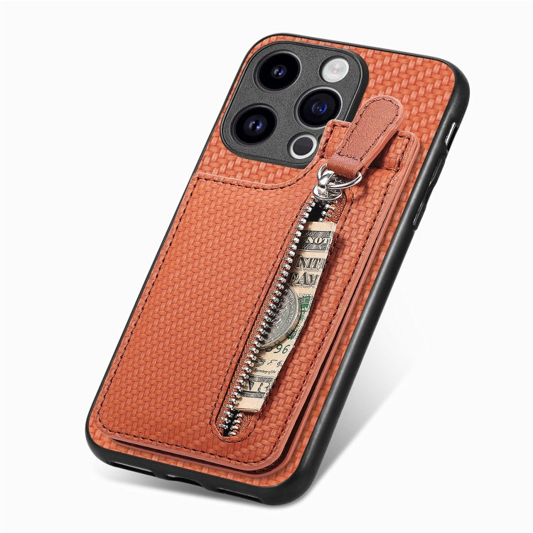 For iPhone 15 Pro Max Carbon Fiber Vertical Flip Zipper Phone Case(Brown) - HoMEdemic™ 