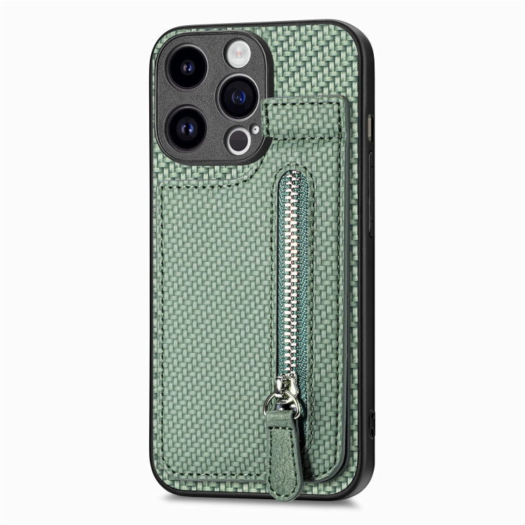 For iPhone 15 Pro Max Carbon Fiber Vertical Flip Zipper Phone Case(Green) - HoMEdemic™ 