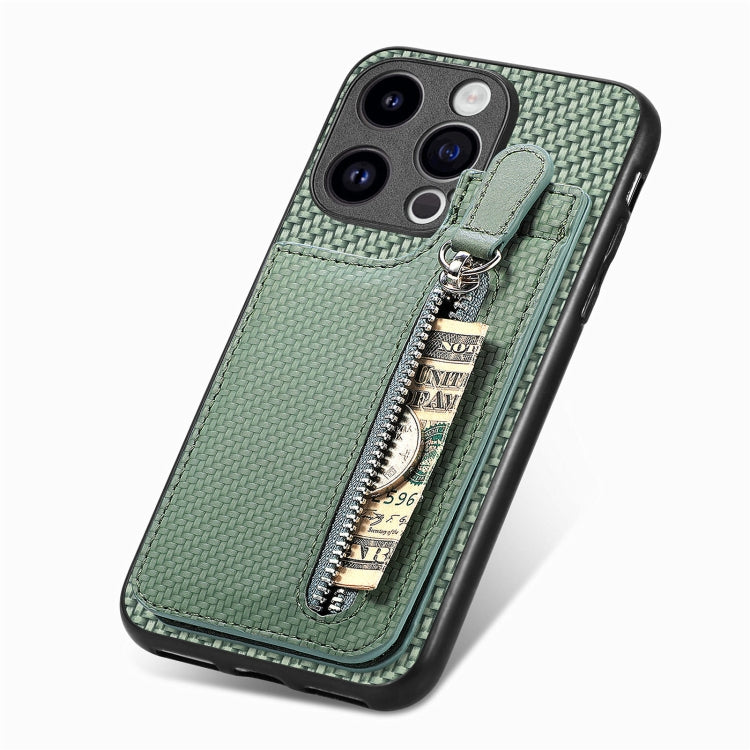 For iPhone 15 Pro Max Carbon Fiber Vertical Flip Zipper Phone Case(Green) - HoMEdemic™ 
