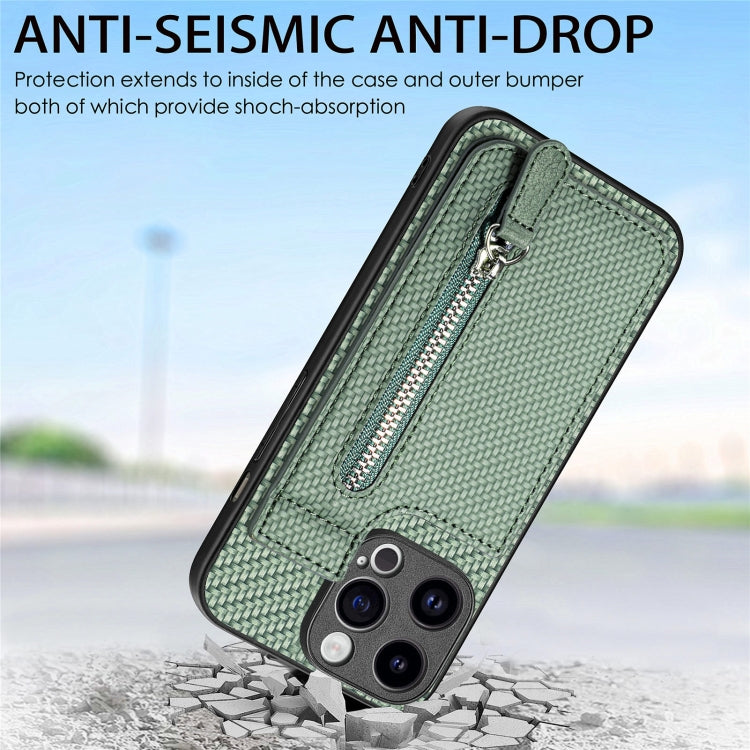 For iPhone 15 Pro Max Carbon Fiber Vertical Flip Zipper Phone Case(Green) - HoMEdemic™ 