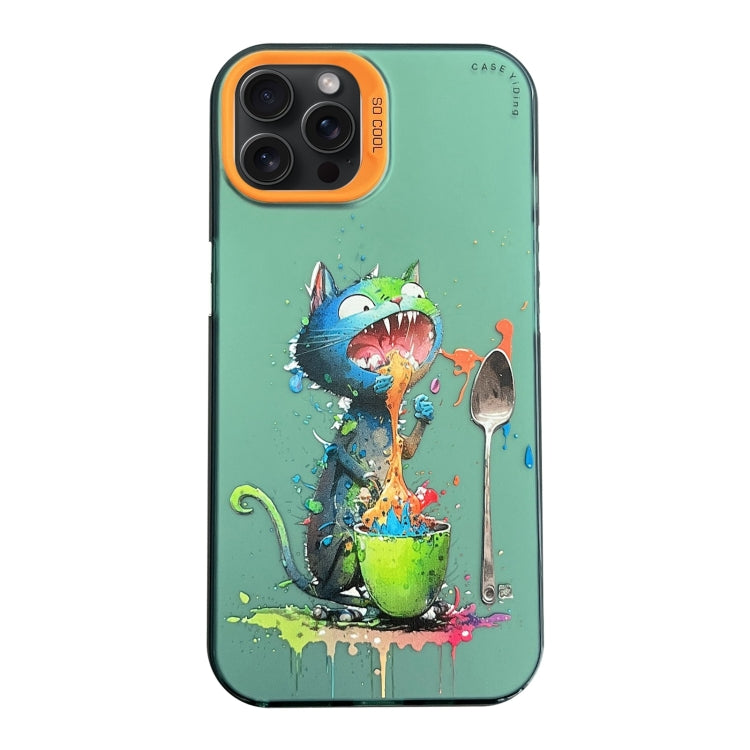 For iPhone 15 Pro Max Cartoon Animal Graffiti PC + TPU Phone Case(Blue Cat) - HoMEdemic™ 