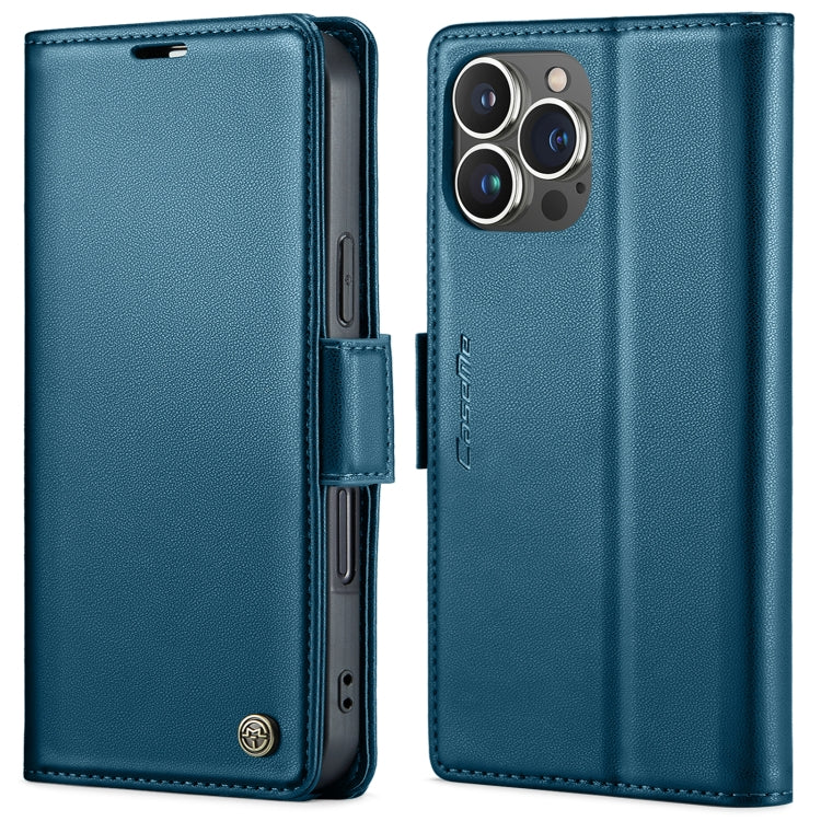 For iPhone 15 Pro Max CaseMe 023 Butterfly Buckle Litchi Texture RFID Anti-theft Leather Phone Case(Blue) - HoMEdemic™ 