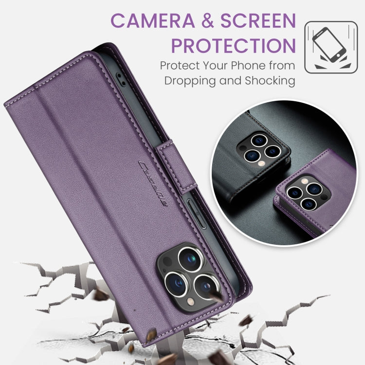 For iPhone 15 Pro Max CaseMe 023 Butterfly Buckle Litchi Texture RFID Anti-theft Leather Phone Case(Pearly Purple) - HoMEdemic™ 