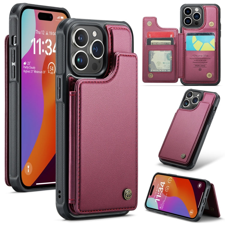 For iPhone 15 Pro Max CaseMe C22 Card Slots Holder RFID Anti-theft Phone Case(Wine Red) - HoMEdemic™ 