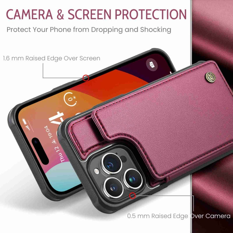 For iPhone 15 Pro Max CaseMe C22 Card Slots Holder RFID Anti-theft Phone Case(Wine Red) - HoMEdemic™ 