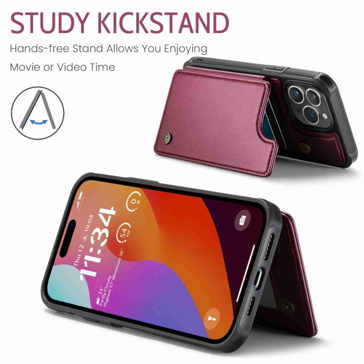 For iPhone 15 Pro Max CaseMe C22 Card Slots Holder RFID Anti-theft Phone Case(Wine Red) - HoMEdemic™ 