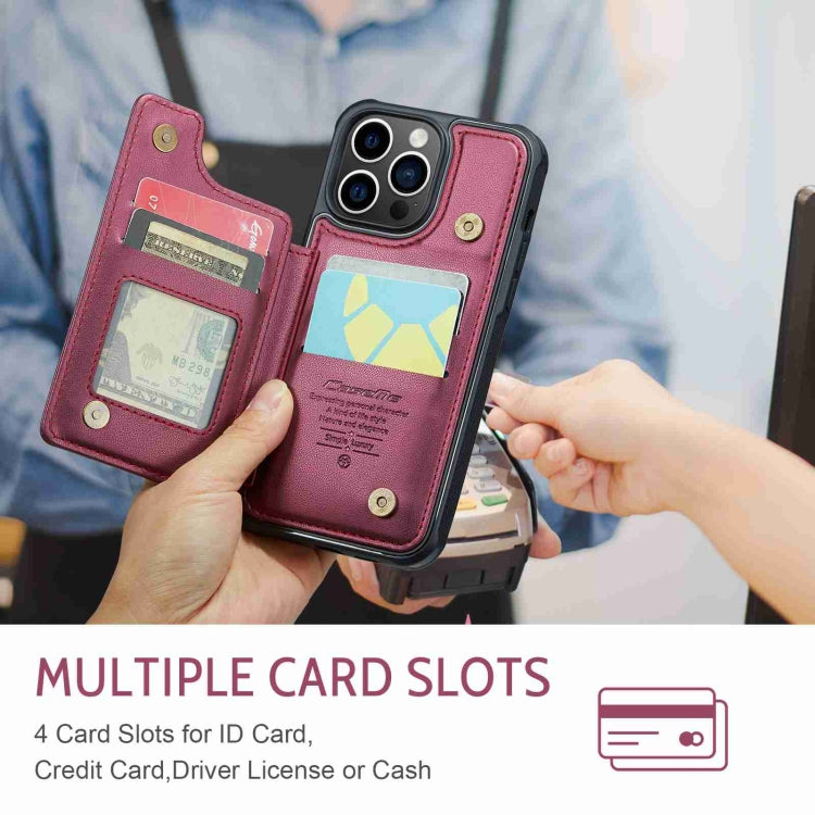 For iPhone 15 Pro Max CaseMe C22 Card Slots Holder RFID Anti-theft Phone Case(Wine Red) - HoMEdemic™ 