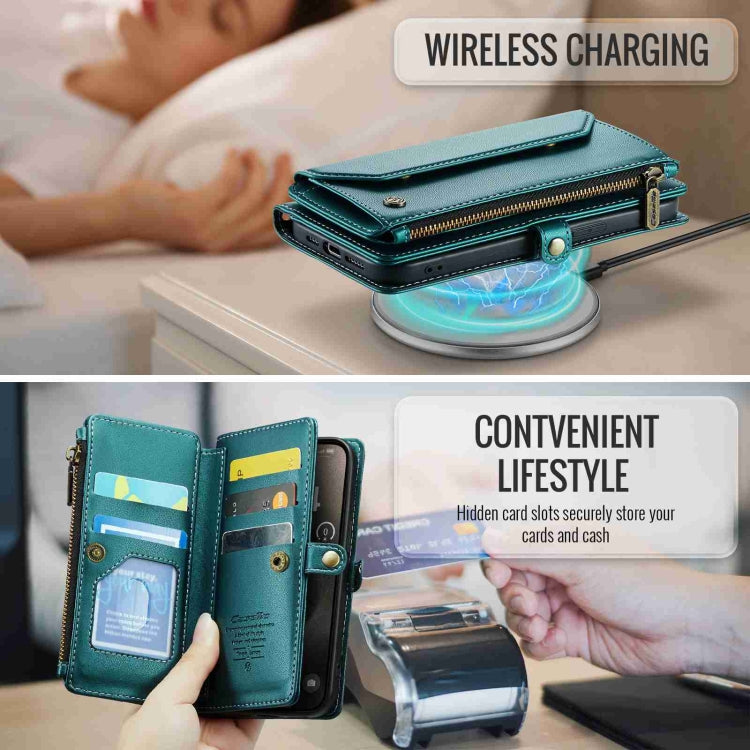 For iPhone 15 Pro Max CaseMe C36 Card Slots Zipper Wallet RFID Anti-theft Leather Phone Case(Blue-green) - HoMEdemic™ 