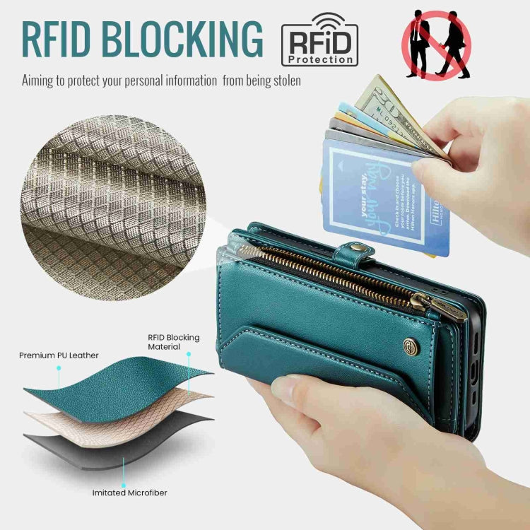 For iPhone 15 Pro Max CaseMe C36 Card Slots Zipper Wallet RFID Anti-theft Leather Phone Case(Blue-green) - HoMEdemic™ 