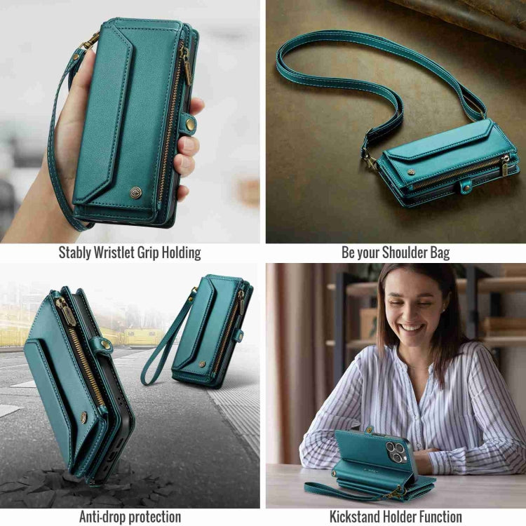 For iPhone 15 Pro Max CaseMe C36 Card Slots Zipper Wallet RFID Anti-theft Leather Phone Case(Blue-green) - HoMEdemic™ 