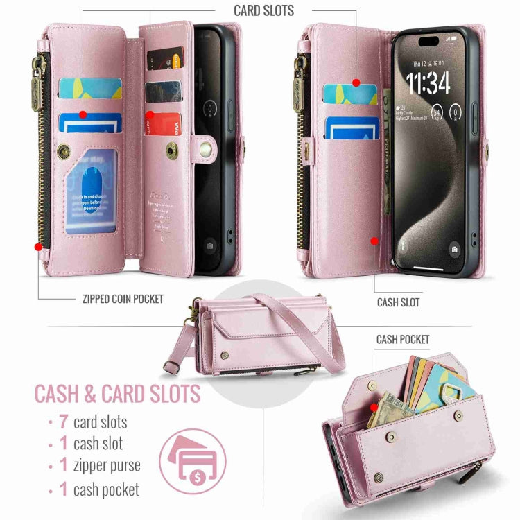 For iPhone 15 Pro Max CaseMe C36 Card Slots Zipper Wallet RFID Anti-theft Leather Phone Case(Pink) - HoMEdemic™ 