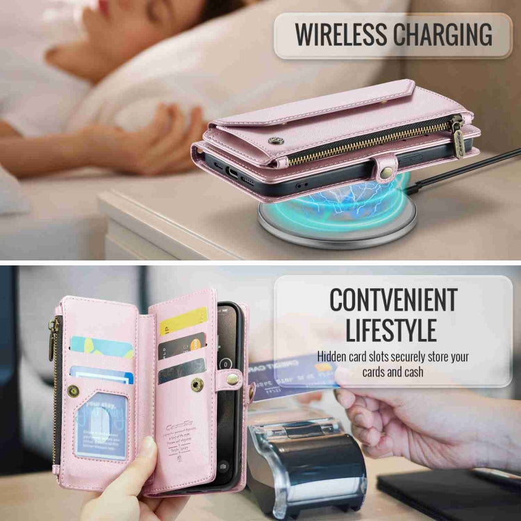 For iPhone 15 Pro Max CaseMe C36 Card Slots Zipper Wallet RFID Anti-theft Leather Phone Case(Pink) - HoMEdemic™ 