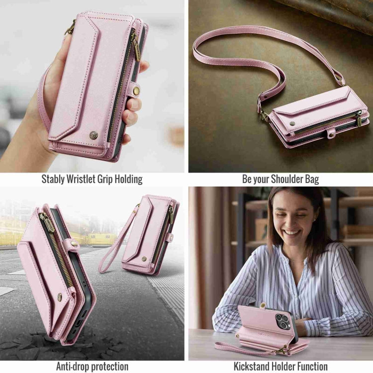 For iPhone 15 Pro Max CaseMe C36 Card Slots Zipper Wallet RFID Anti-theft Leather Phone Case(Pink) - HoMEdemic™ 