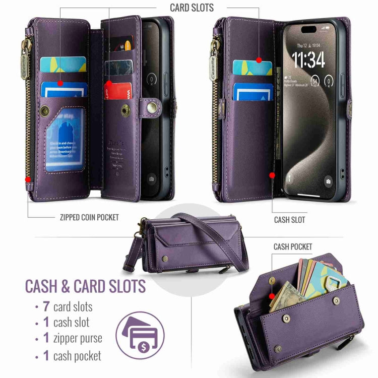 For iPhone 15 Pro Max CaseMe C36 Card Slots Zipper Wallet RFID Anti-theft Leather Phone Case(Purple) - HoMEdemic™ 