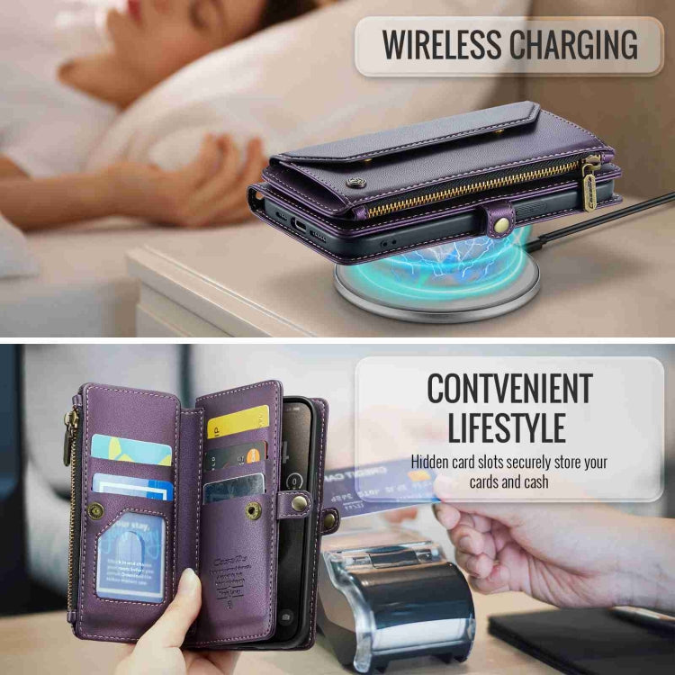 For iPhone 15 Pro Max CaseMe C36 Card Slots Zipper Wallet RFID Anti-theft Leather Phone Case(Purple) - HoMEdemic™ 