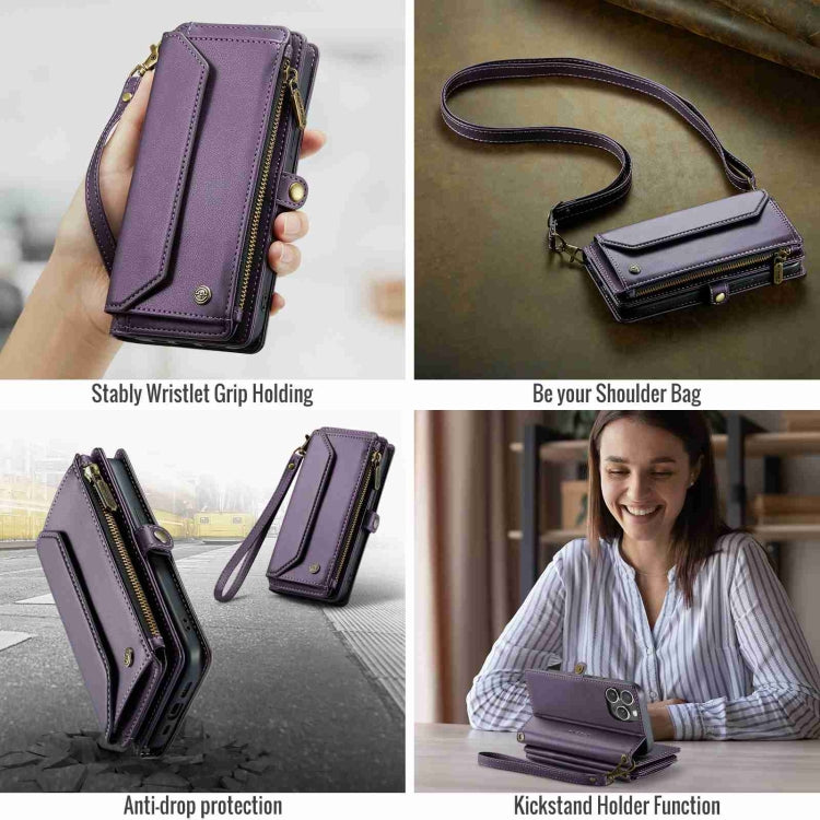 For iPhone 15 Pro Max CaseMe C36 Card Slots Zipper Wallet RFID Anti-theft Leather Phone Case(Purple) - HoMEdemic™ 