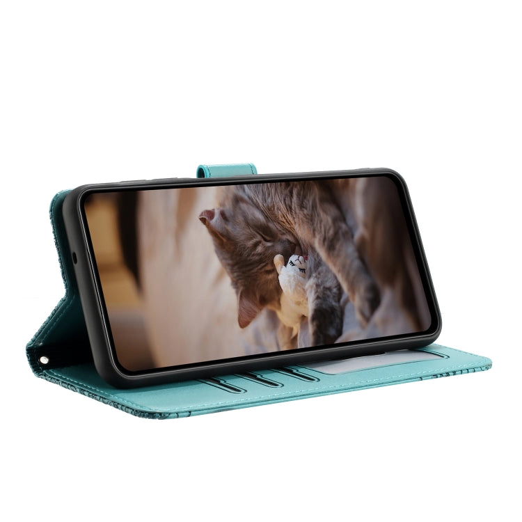 For iPhone 15 Pro Max Cat Embossing Pattern Leather Phone Case with Lanyard(Blue) - HoMEdemic™ 