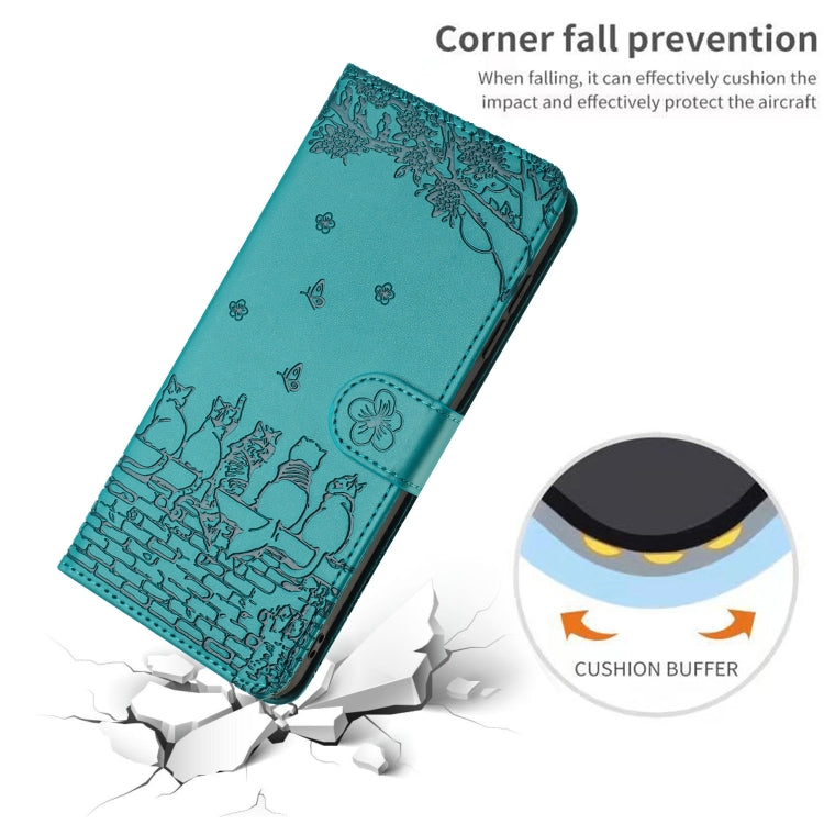 For iPhone 15 Pro Max Cat Embossing Pattern Leather Phone Case with Lanyard(Blue) - HoMEdemic™ 