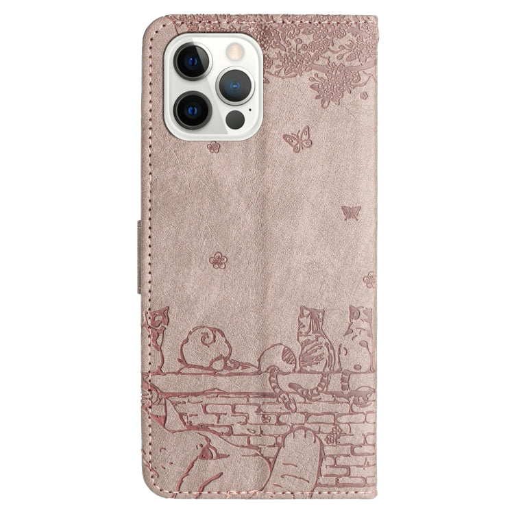 For iPhone 15 Pro Max Cat Embossing Pattern Leather Phone Case with Lanyard(Grey) - HoMEdemic™ 