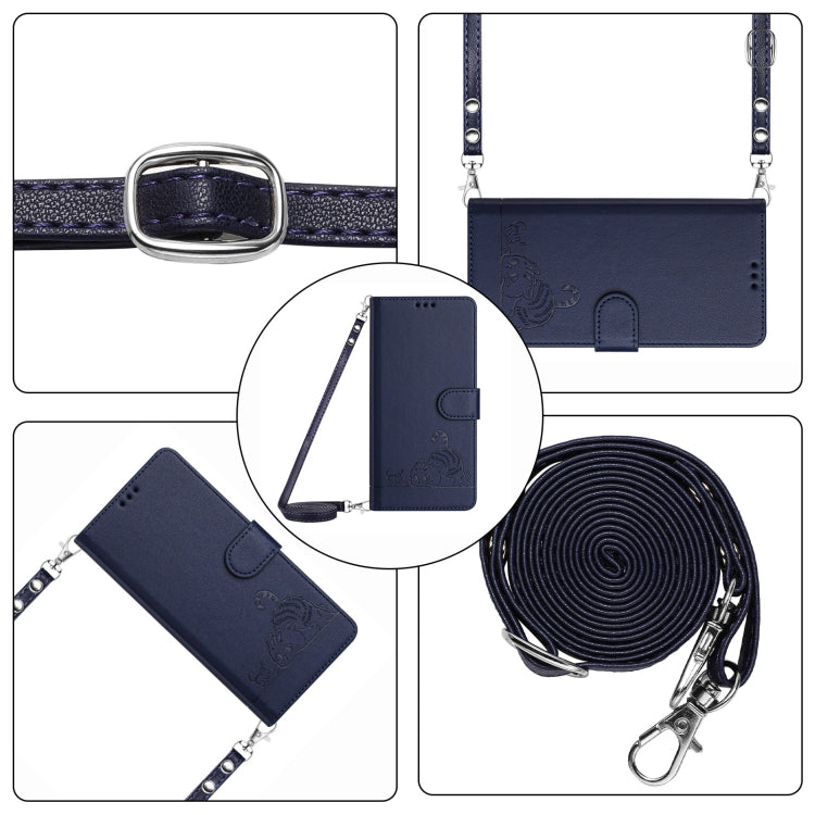 For iPhone 15 Pro Max Cat Rat Embossed Pattern RFID Leather Phone Case with Lanyard(Blue) - HoMEdemic™ 