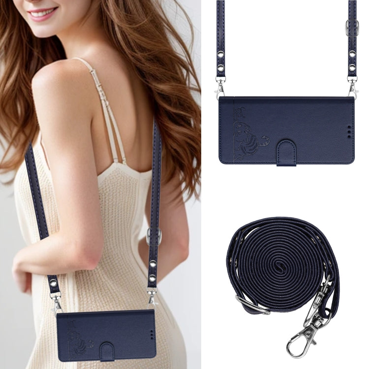For iPhone 15 Pro Max Cat Rat Embossed Pattern RFID Leather Phone Case with Lanyard(Blue) - HoMEdemic™ 