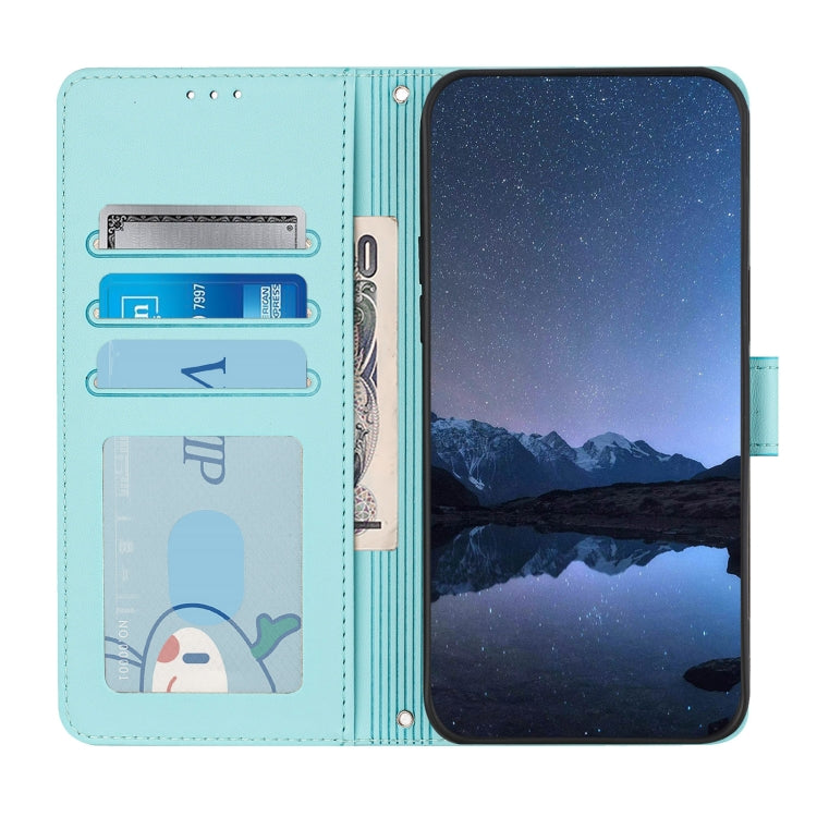 For iPhone 15 Pro Max Cat Rat Embossed Pattern RFID PU Phone Case with Wrist Strap(Mint Green) - HoMEdemic™ 