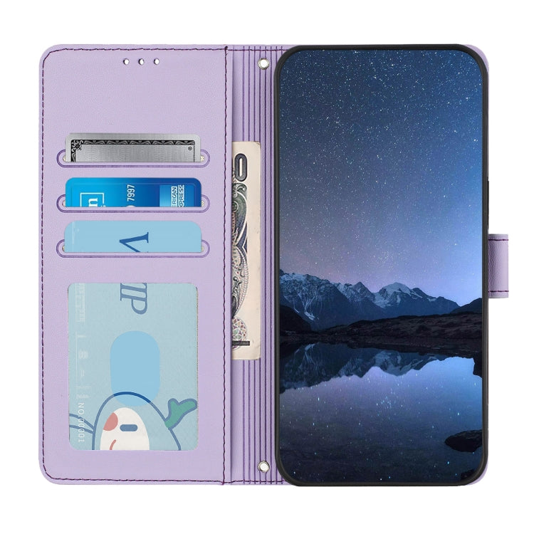 For iPhone 15 Pro Max Cat Rat Embossed Pattern RFID PU Phone Case with Wrist Strap(Purple) - HoMEdemic™ 