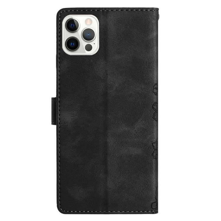 For iPhone 15 Pro Max Cherry Blossom Butterfly Skin Feel Embossed PU Phone Case(Black) - HoMEdemic™ 