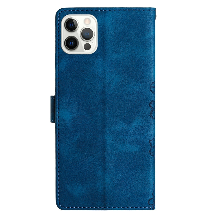 For iPhone 15 Pro Max Cherry Blossom Butterfly Skin Feel Embossed PU Phone Case(Blue) - HoMEdemic™ 