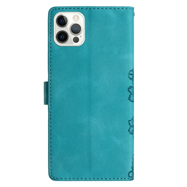 For iPhone 15 Pro Max Cherry Blossom Butterfly Skin Feel Embossed PU Phone Case(Green) - HoMEdemic™ 