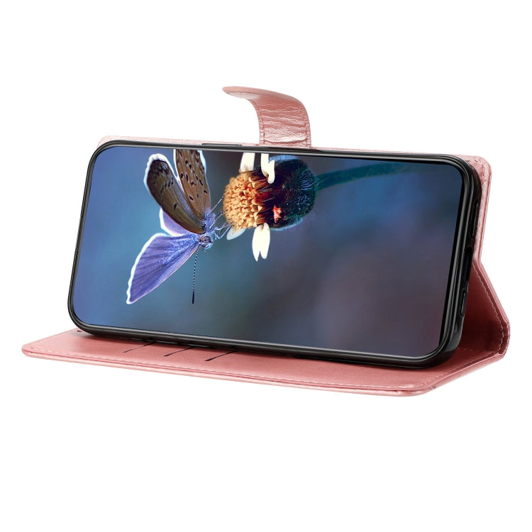 For iPhone 15 Pro Max Cherry Blossom Butterfly Skin Feel Embossed PU Phone Case(Rose Gold) - HoMEdemic™ 