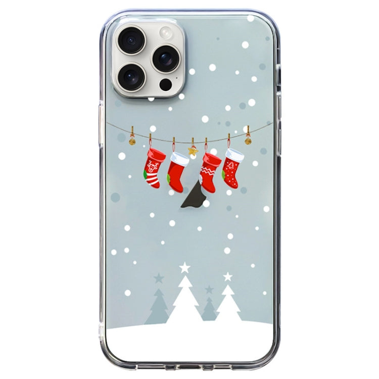 For iPhone 15 Pro Max Christmas Colored Drawing Pattern High Transparent Soft TPU Phone Case(Christmas Stocking) - HoMEdemic™ 
