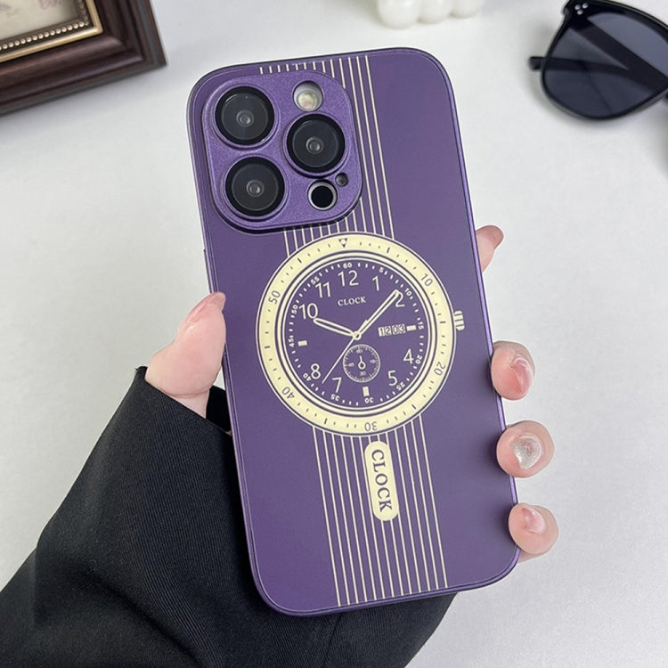 For iPhone 15 Pro Max Clock Pattern Magnetic Lens Protection Phone Case(Purple) - HoMEdemic™ 
