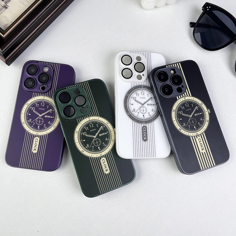 For iPhone 15 Pro Max Clock Pattern Magnetic Lens Protection Phone Case(Purple) - HoMEdemic™ 