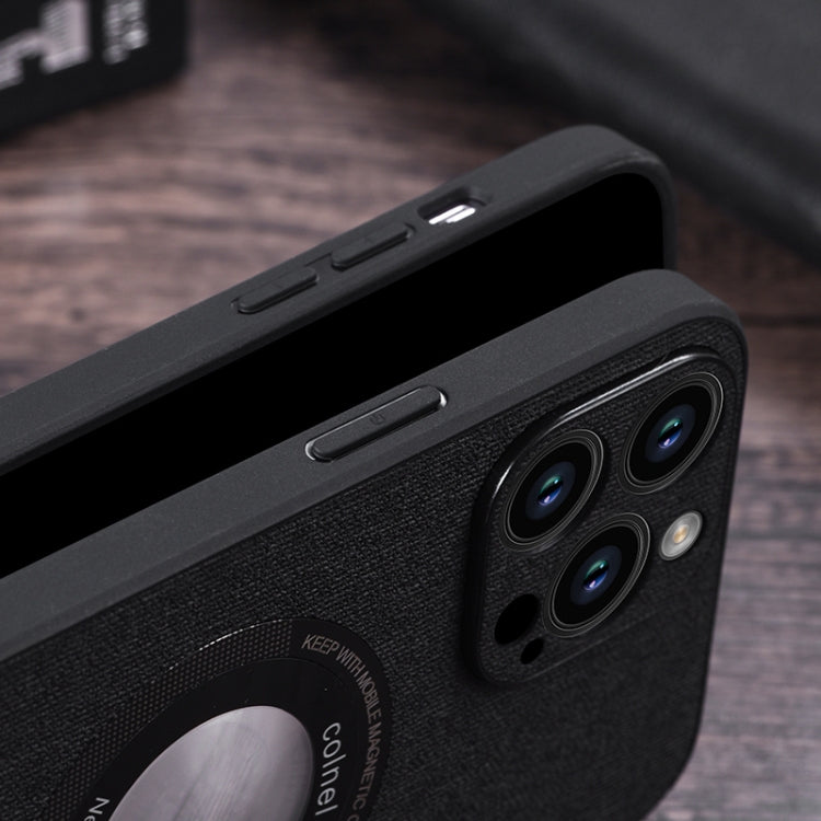 For iPhone 15 Pro Max Cloth Texture MagSafe Magnetic PU Phone Case(Black) - HoMEdemic™ 