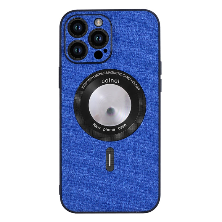 For iPhone 15 Pro Max Cloth Texture MagSafe Magnetic PU Phone Case(Dark Blue) - HoMEdemic™ 