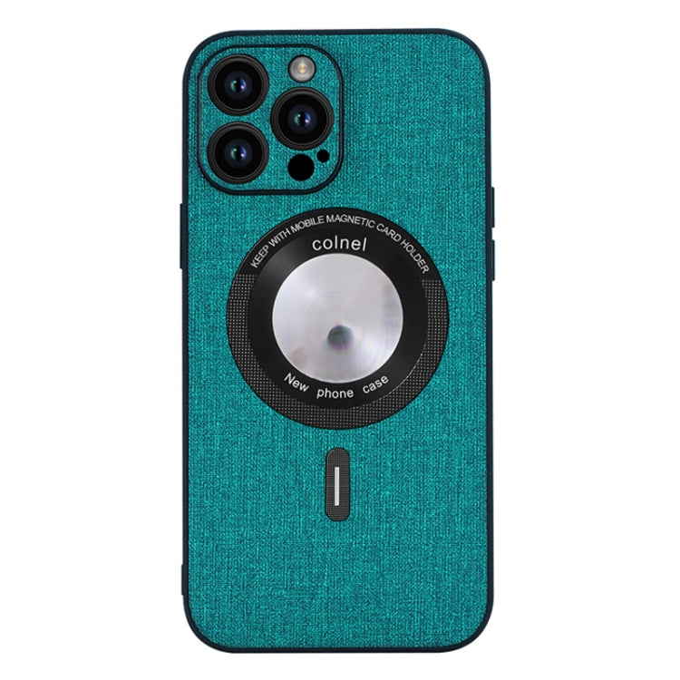 For iPhone 15 Pro Max Cloth Texture MagSafe Magnetic PU Phone Case(Dark Green) - HoMEdemic™ 