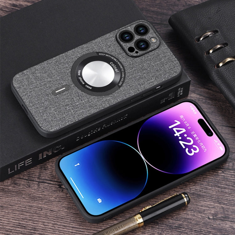 For iPhone 15 Pro Max Cloth Texture MagSafe Magnetic PU Phone Case(Grey) - HoMEdemic™ 