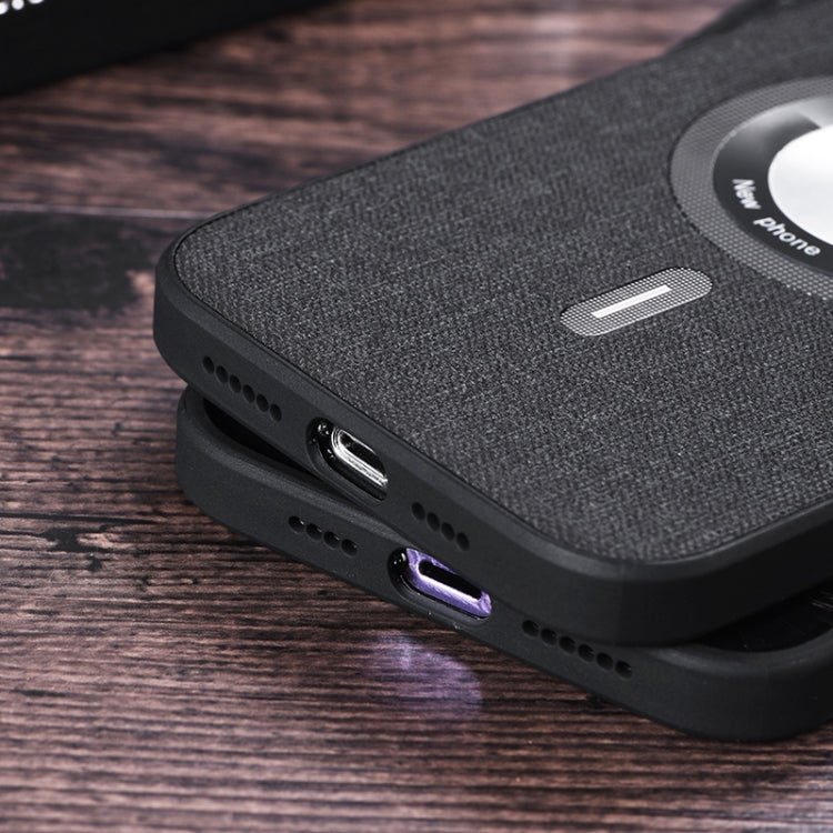 For iPhone 15 Pro Max Cloth Texture MagSafe Magnetic PU Phone Case(Grey) - HoMEdemic™ 