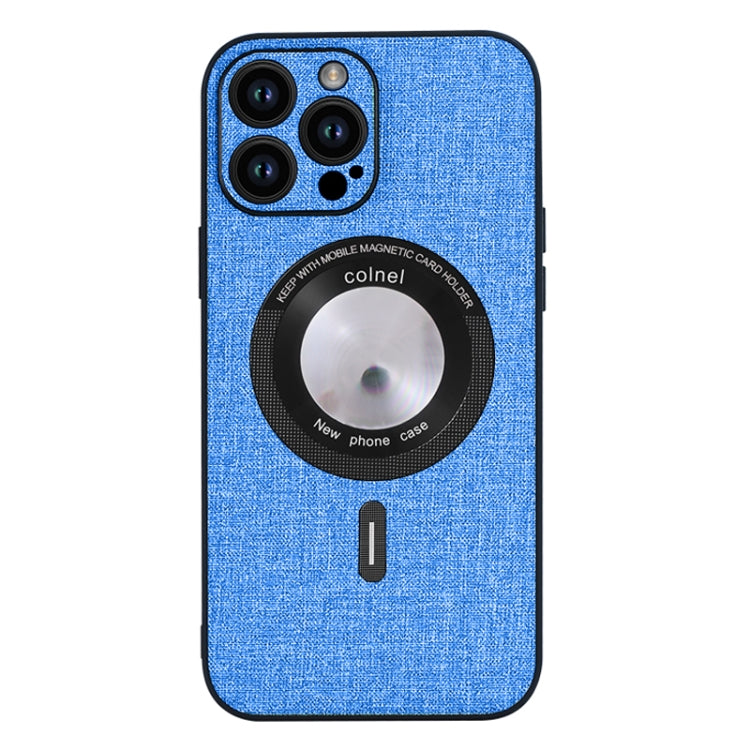 For iPhone 15 Pro Max Cloth Texture MagSafe Magnetic PU Phone Case(Light Blue) - HoMEdemic™ 