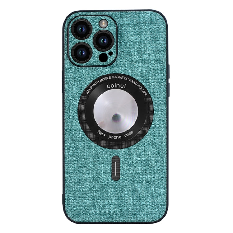 For iPhone 15 Pro Max Cloth Texture MagSafe Magnetic PU Phone Case(Light Green) - HoMEdemic™ 