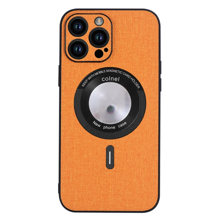 For iPhone 15 Pro Max Cloth Texture MagSafe Magnetic PU Phone Case(Orange) - HoMEdemic™ 
